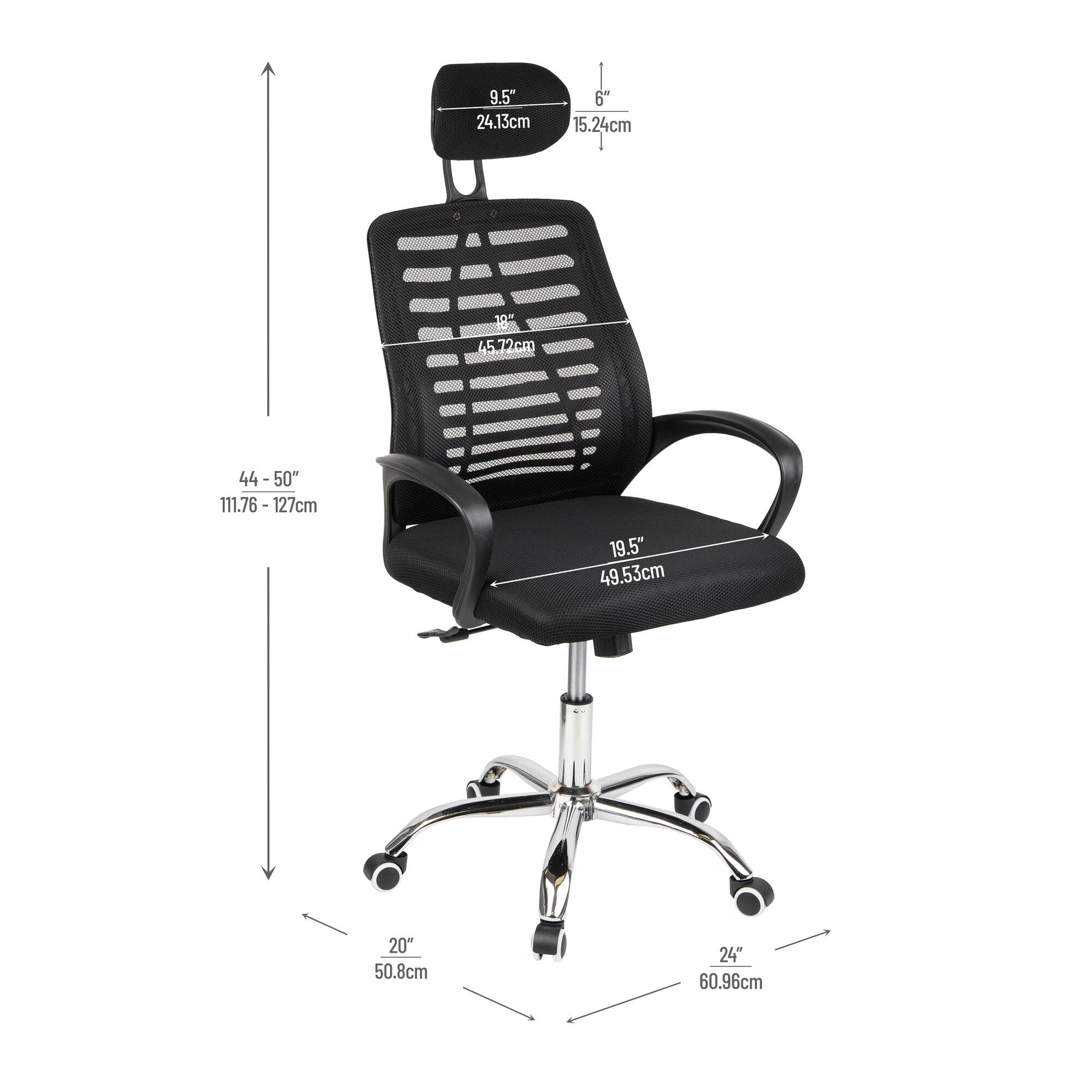 Mind Reader Office Chair with Wheels, Height Adjustable, Desk Chair, Office, 24"L x 20"W x 44-50"H, Black